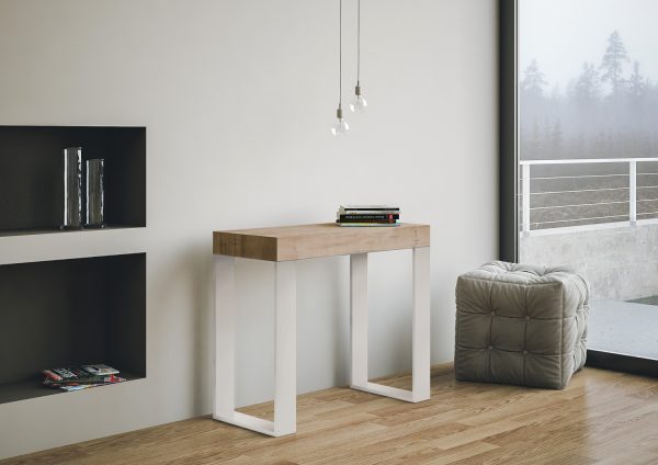 Consolle allungabile 90x40/196 cm Tecno Small Quercia Natura telaio Bianco - immagine 2