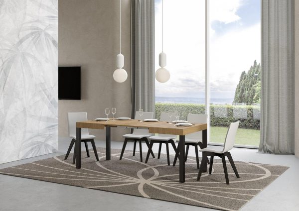 Tavolo everyday piano quercia natura cm. 80x120 allungabile fino a 204 telaio Antracite - immagine 3