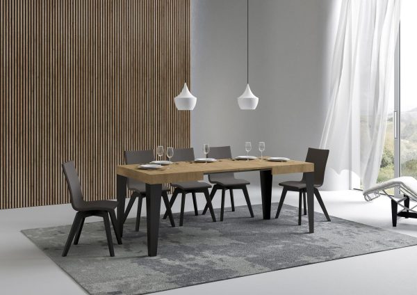 Tavolo Flame piano quercia natura cm. 80x120 allungabile fino a 204 telaio Antracite - immagine 3