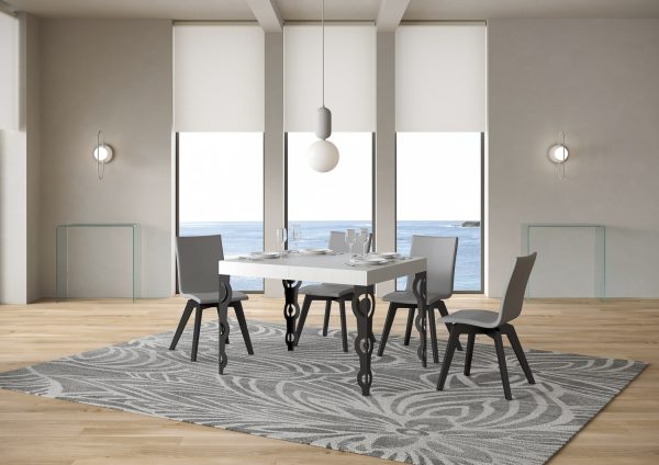 Tavolo Karamay piano bianco frassino cm. 80x120 allungabile fino a 204 telaio Antracite - immagine 2