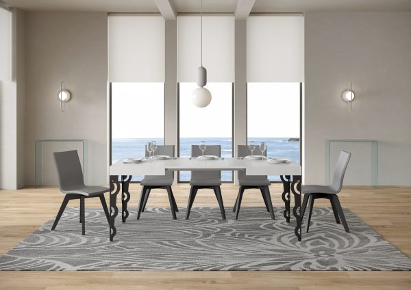Tavolo Karamay piano bianco frassino cm. 80x120 allungabile fino a 204 telaio Antracite - immagine 3