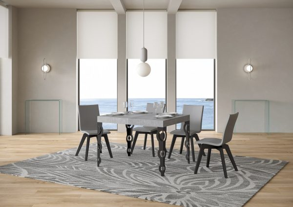 Tavolo Karamay piano cemento cm. 80x120 allungabile fino a 204 telaio Antracite - immagine 2