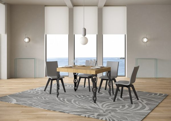 Tavolo Karamay piano quercia natura cm. 80x120 allungabile fino a 204 telaio Antracite - immagine 2