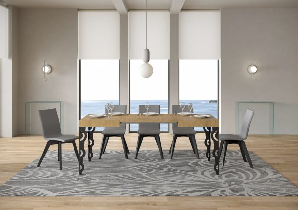 Tavolo Karamay piano quercia natura cm. 80x120 allungabile fino a 204 telaio Antracite - immagine 3