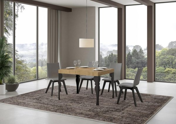 Tavolo Paxon piano quercia natura cm. 80x120 allungabile fino a 204 telaio Antracite - immagine 2