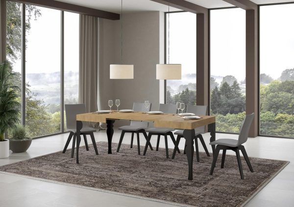 Tavolo Paxon piano quercia natura cm. 80x120 allungabile fino a 204 telaio Antracite - immagine 3