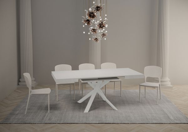 Tavolo Clerk 90x90 allungato 194 piano Bianco Frassino gambe bianco - immagine 3