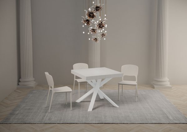 Tavolo Clerk 90x90 allungato 194 piano Bianco Frassino gambe bianco - immagine 2
