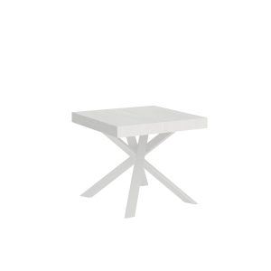 Tavolo Clerk 90x90 allungato 194 piano Bianco Frassino gambe bianco