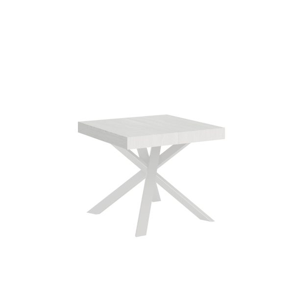 Tavolo Clerk 90x90 allungato 194 piano Bianco Frassino gambe bianco