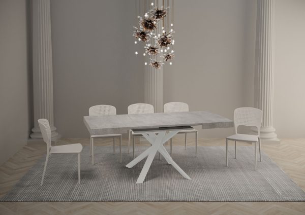 Tavolo Clerk 90x90 allungato 194 piano Cemento gambe Bianco - immagine 3