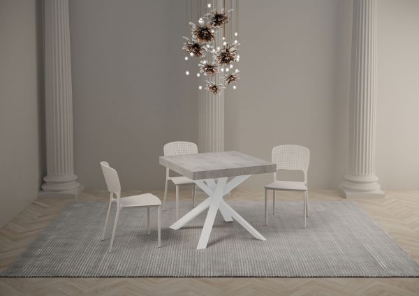 Tavolo Clerk 90x90 allungato 194 piano Cemento gambe Bianco - immagine 2