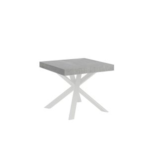 Tavolo Clerk 90x90 allungato 194 piano Cemento gambe Bianco