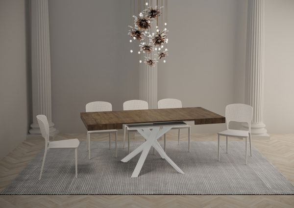 Tavolo Clerk 90x90 allungato 194 piano Noce gambe bianco - immagine 3