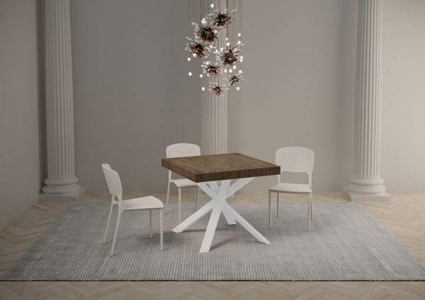 Tavolo Clerk 90x90 allungato 194 piano Noce gambe bianco - immagine 2