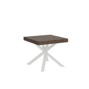 Tavolo Clerk 90x90 allungato 194 piano Noce gambe bianco