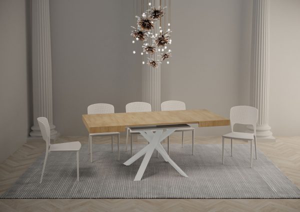Tavolo Clerk 90x90 allungato 194 piano Quercia Natura gambe bianco - immagine 3