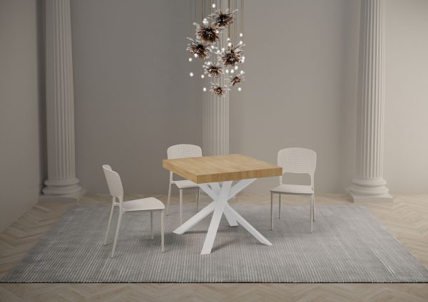 Tavolo Clerk 90x90 allungato 194 piano Quercia Natura gambe bianco - immagine 2