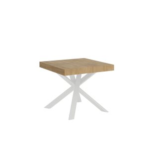 Tavolo Clerk 90x90 allungato 194 piano Quercia Natura gambe bianco