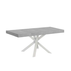 Tavolo allungabile 90x90/194 cm Clerk Premium piano Cemento - gambe Bianche