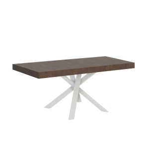 Tavolo allungabile 90x90/194 cm Clerk Premium piano Noce - gambe Bianche