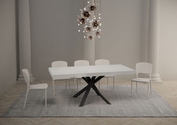 Tavolo allungabile 90x90/194 cm Clerk Premium piano Bianco Frassino - gambe Antracite - immagine 4
