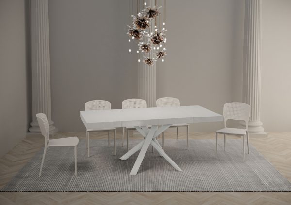 Tavolo allungabile 90x90/194 cm Clerk Premium piano Bianco Frassino - gambe Bianche - immagine 4