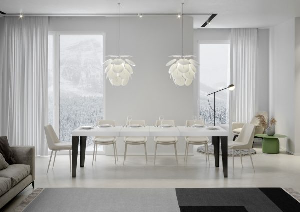Tavolo allungabile 90x180/440 cm Flame Premium bianco frassino telaio Antracite - immagine 3