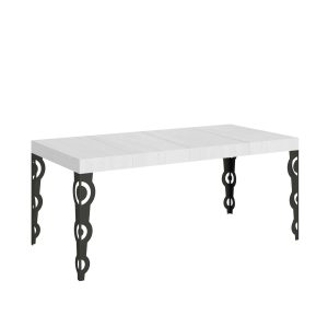 Tavolo allungabile 90x90/246 cm Karamay Premium Bianco Frassino telaio Antracite