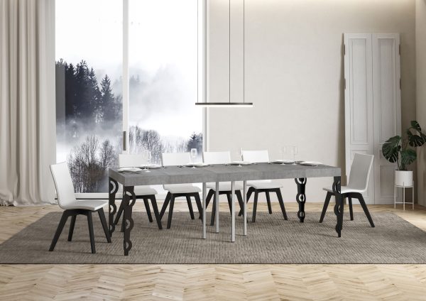 Tavolo allungabile 90x90/246 cm Karamay Premium Cemento telaio Antracite - immagine 3