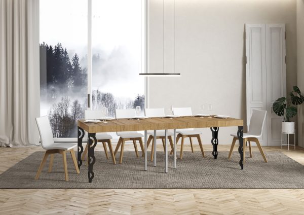 Tavolo allungabile 90x90/246 cm Karamay Premium Quercia Natura telaio Antracite - immagine 3