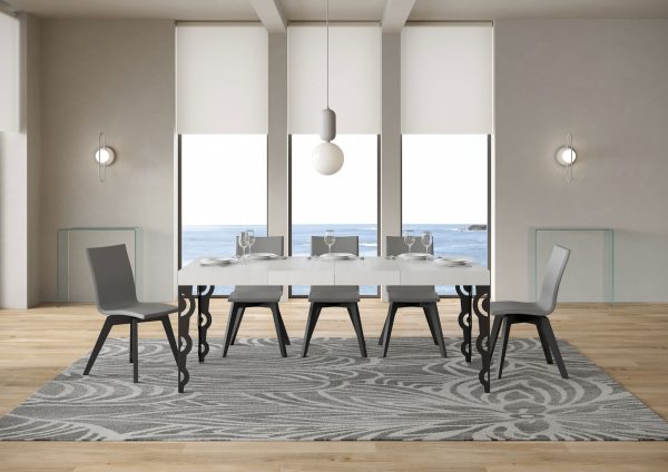 Tavolo allungabile 90x130/390 cm Karamay Premium bianco frassino telaio Antracite - immagine 3