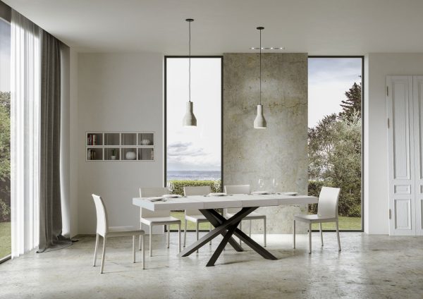 Tavolo allungabile 90x120/224 cm Volantis Premium Bianco Frassino telaio Antracite - immagine 4
