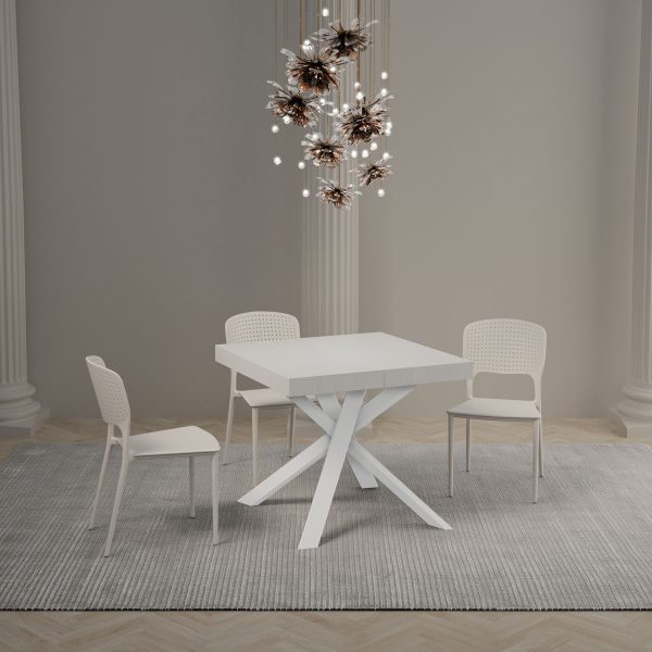 Tavolo allungabile 90x90/194 cm Clerk Premium piano Bianco Frassino - gambe Bianche - immagine 2