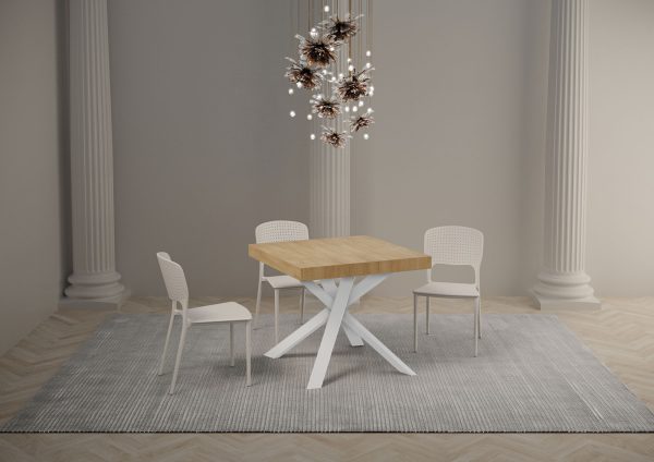 Tavolo allungabile 90x90/194 cm Clerk Premium piano Quercia Natura - gambe Bianche - immagine 3