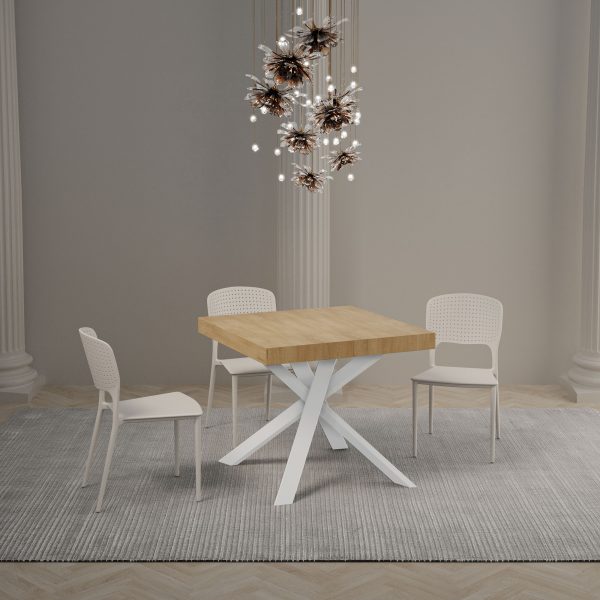 Tavolo allungabile 90x90/194 cm Clerk Premium piano Quercia Natura - gambe Bianche - immagine 2