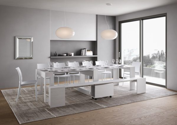 Consolle allungabile Evolve con Panca inferiore Bianco Frassino - immagine 4