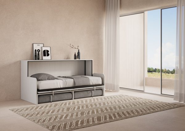 Letto a scomparsa singolo orizzontale Kando Sofà Bianco Frassino - immagine 6