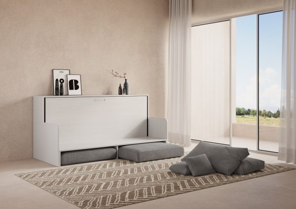 Letto a scomparsa singolo orizzontale Kando Sofà Bianco Frassino - immagine 5