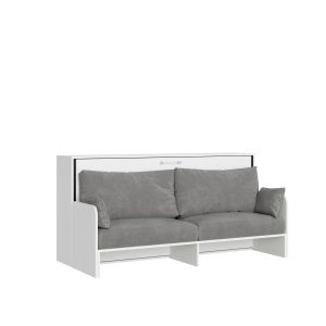 Letto singolo a scomparsa Kando con divano con materasso bianco frassino, grigio