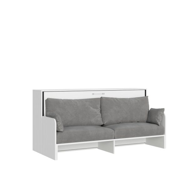 Letto singolo a scomparsa Kando con divano con materasso bianco frassino, grigio