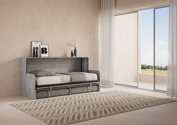 Letto a scomparsa singolo orizzontale Kando Sofà Cemento con materasso - immagine 6