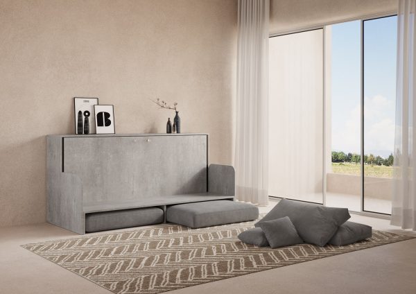 Letto a scomparsa singolo orizzontale Kando Sofà Cemento con materasso - immagine 5