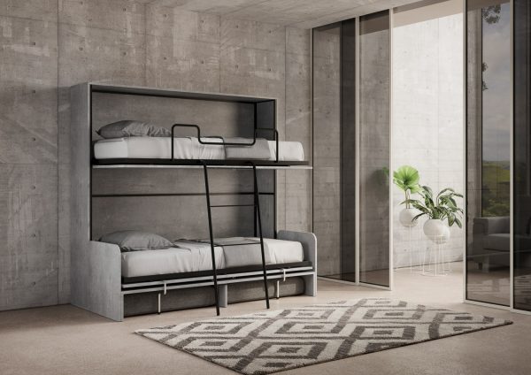 Letto a scomparsa doppio orizzontale Kando Sofà Cemento con materassi - immagine 7