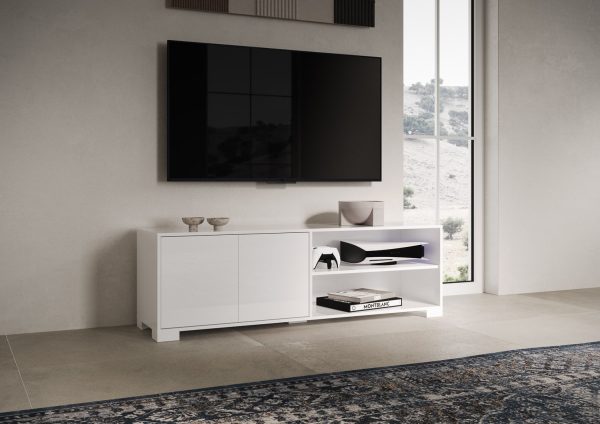 Porta TV 2 ante con vano a giorno 150x40x40 cm Lumina bianco lucido - immagine 2