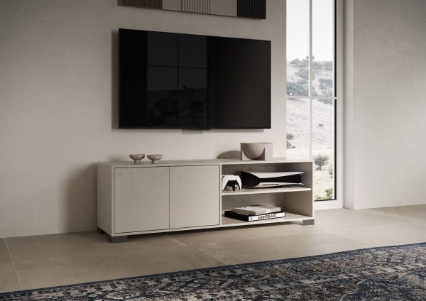 Porta TV 2 ante con vano a giorno 150x40x40 cm Lumina cashmere - immagine 2