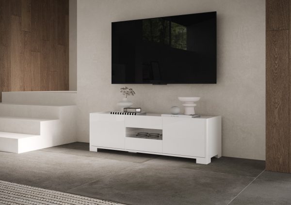 Porta TV 3 ante 130x40x40 cm Riflesso bianco lucido - immagine 2