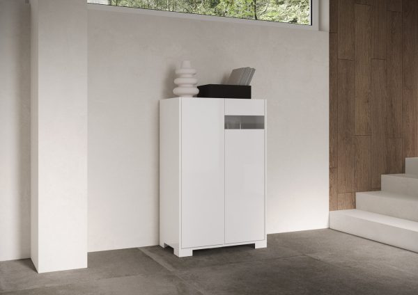 Credenza alta 2 ante 70x35x110 cm Riflesso bianco lucido - immagine 2