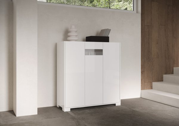 Credenza alta 3 ante 103x35x110 cm Riflesso bianco lucido - immagine 2