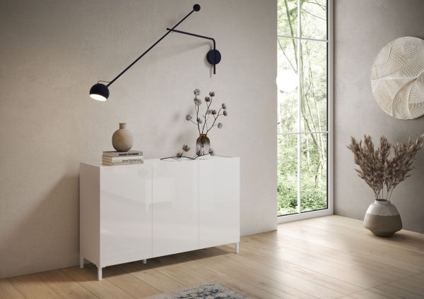 Madia 3 ante 130x40x84 cm Solaria bianco lucido - immagine 2